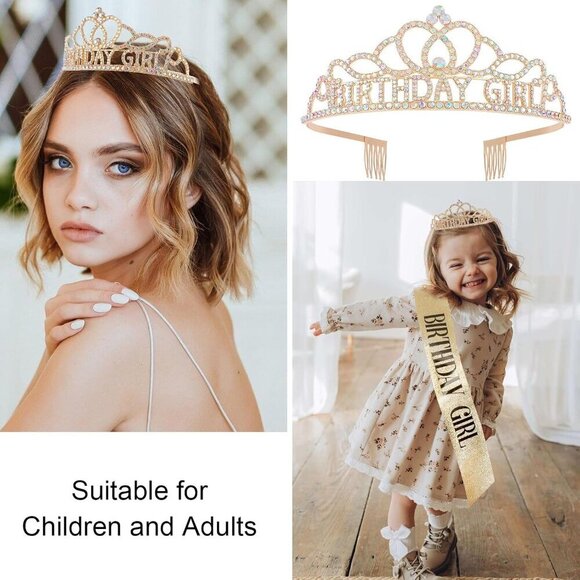 Birthday Crown and Sash Kit for Women Girls Rhinestone Tiara Party Accessory - Picture 4 of 7